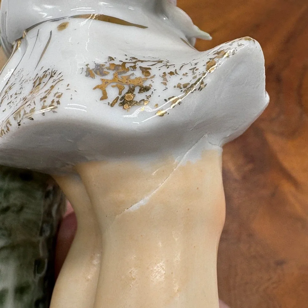 Vintage Vase Porcelain Girl With Basket Planter Long Lashes With Flowers